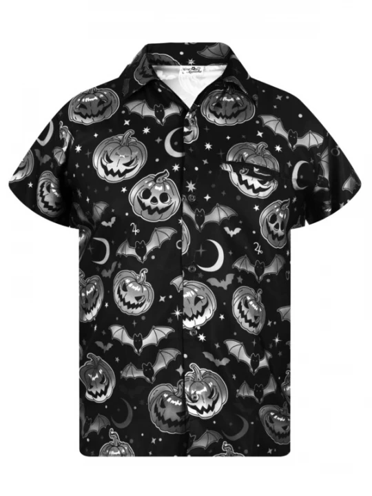 Foto van product King Kameha Shirt 'Helloween Pumpkin Bat' grijs / zwart