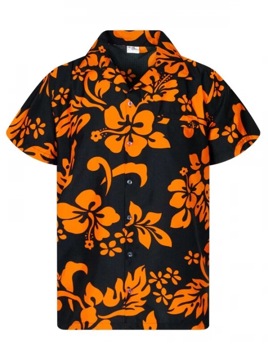 Foto van product King Kameha Shirt 'Hibiscus Black Line' oranje