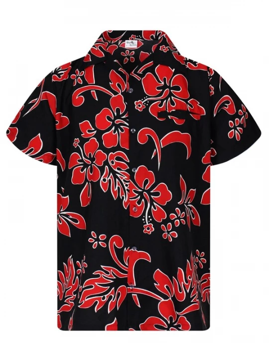 Foto van product King Kameha Shirt 'Hibiscus Black Line' rood