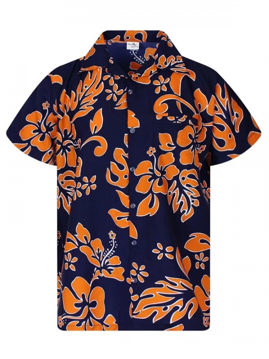 Foto van product King Kameha Shirt 'Hibiscus Blue Line' oranje