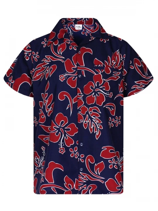 Foto van product King Kameha Shirt 'Hibiscus Blue Line' rood