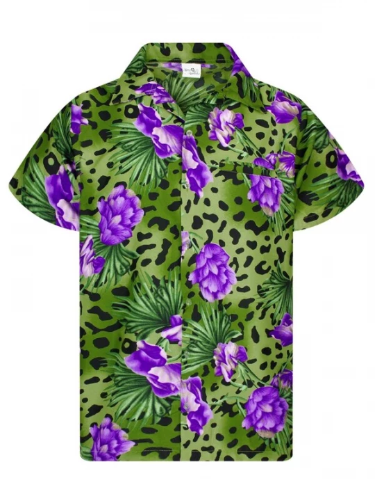 Foto van product King Kameha Shirt 'Leopard Flowers' donkergroen