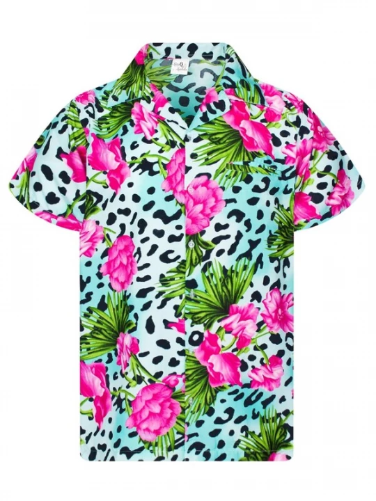 Foto van product King Kameha Shirt 'Leopard Flowers' lichtblauw