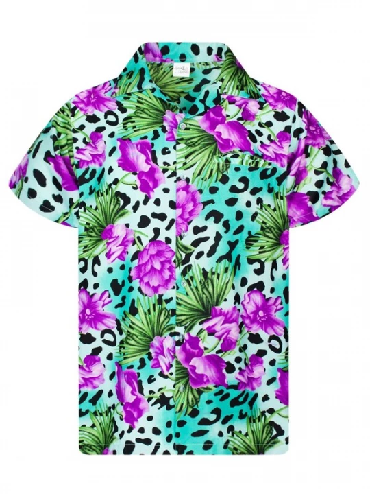 Foto van product King Kameha Shirt 'Leopard Flowers' turquoise