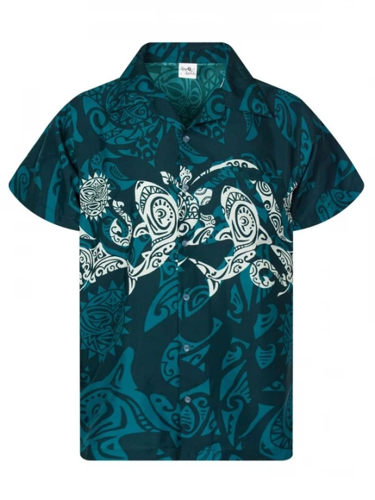 Foto van product King Kameha Shirt 'Maori Chest' petrol