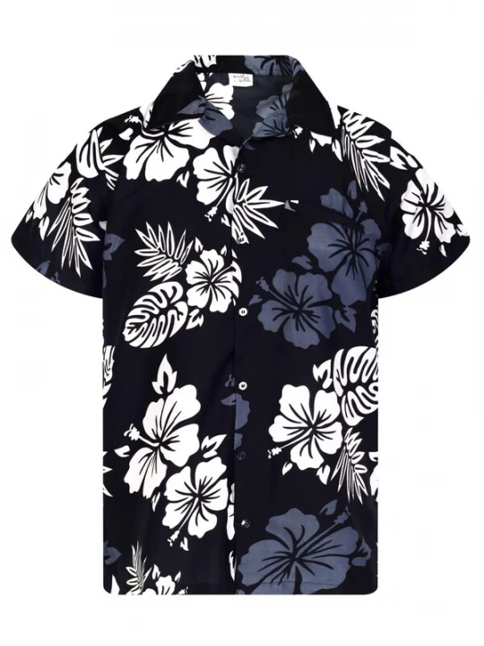 Foto van product King Kameha Shirt 'Mono Hibiscus' zwart