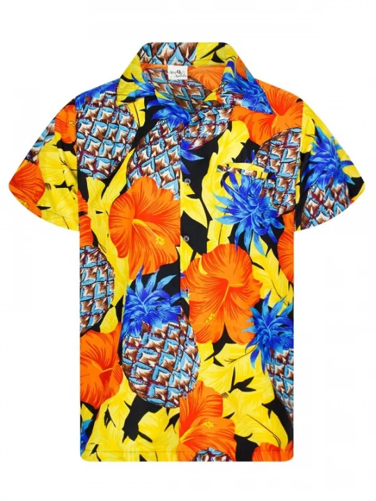 Foto van product King Kameha Shirt 'Pineapple Hibiscus Black Line' geel