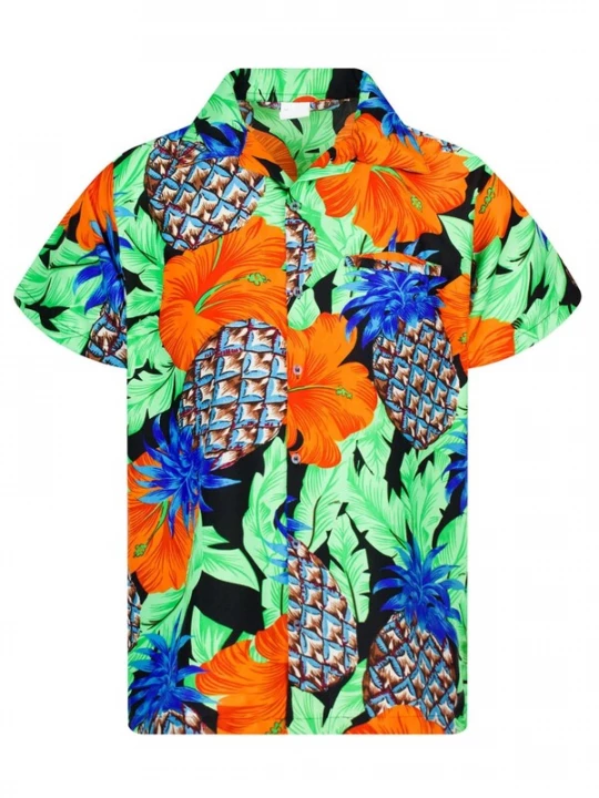 Foto van product King Kameha Shirt 'Pineapple Hibiscus Black Line' groen