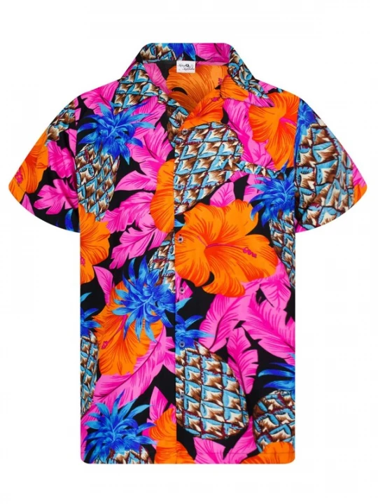 Foto van product King Kameha Shirt 'Pineapple Hibiscus Black Line' pink
