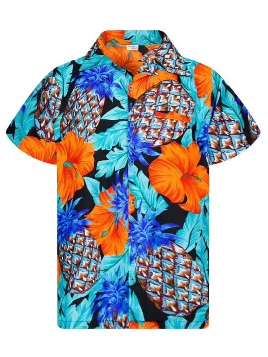 Foto van product King Kameha Shirt 'Pineapple Hibiscus Black Line' turquoise