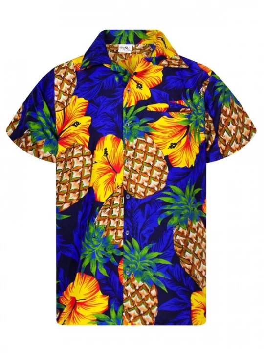 Foto van product King Kameha Shirt 'Pineapple Hibiscus' blauw