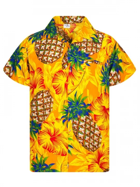 Foto van product King Kameha Shirt 'Pineapple Hibiscus' geel