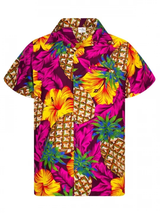 Foto van product King Kameha Shirt 'Pineapple Hibiscus' magenta