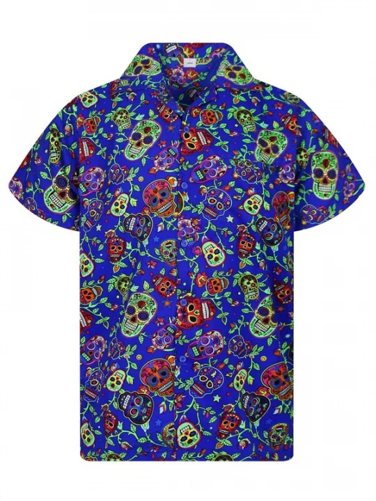 Foto van product King Kameha Shirt 'Skull' blauw denim
