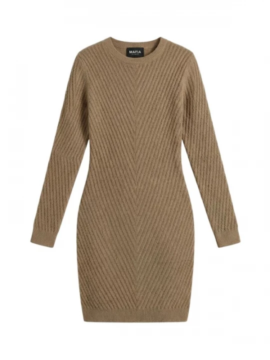 Foto van product Kleidermafia Gebreide jurk 'Fitted Midi Knit Dress - Brown' bruin