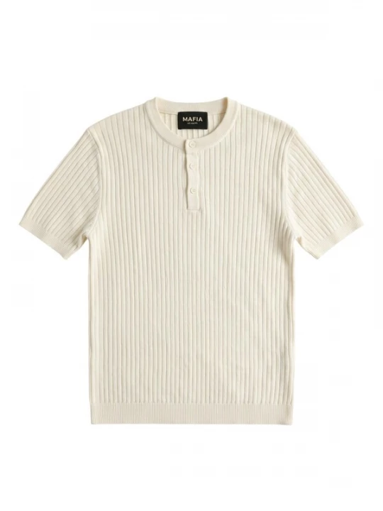 Foto van product Kleidermafia Shirt 'Slim Fit Button Knit T-shirt - Ecru' ecru