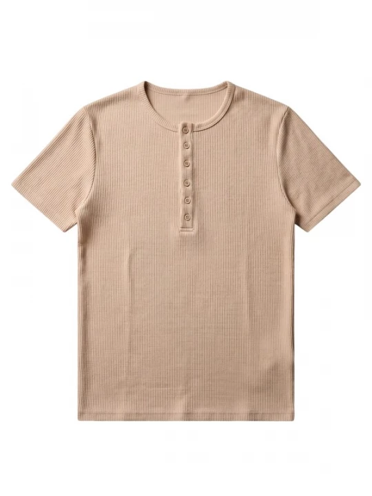 Foto van product Kleidermafia Shirt 'Slim Fit Button T-shirt - Cream' crème