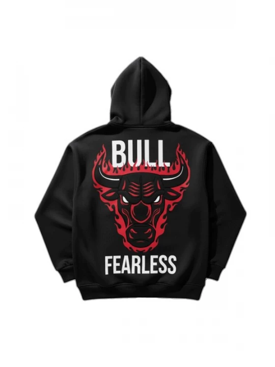 Foto van product Kleidermafia Sweatshirt 'Oversize Bull Fearless Hoodie - Black and Red' zwart