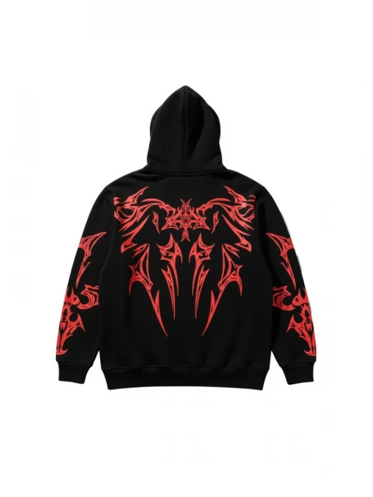 Foto van product Kleidermafia Sweatshirt 'Oversize Mafia Tribal Hoodie - Black and Red' zwart