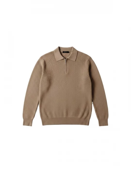 Foto van product Kleidermafia Trui 'Slim Fit Knit Zipper Polo Sweater - Camel' camel