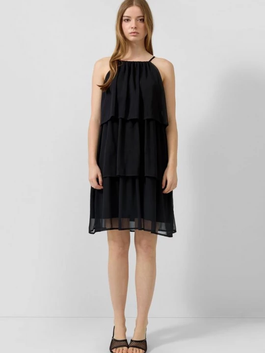 Foto van product Knielange chiffon jurk met volants QS zwart