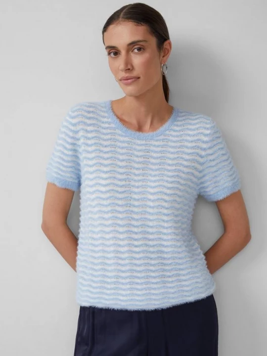 Foto van product Knusse trui met korte mouwen, golvend breipatroon en pailletten s.Oliver blauw