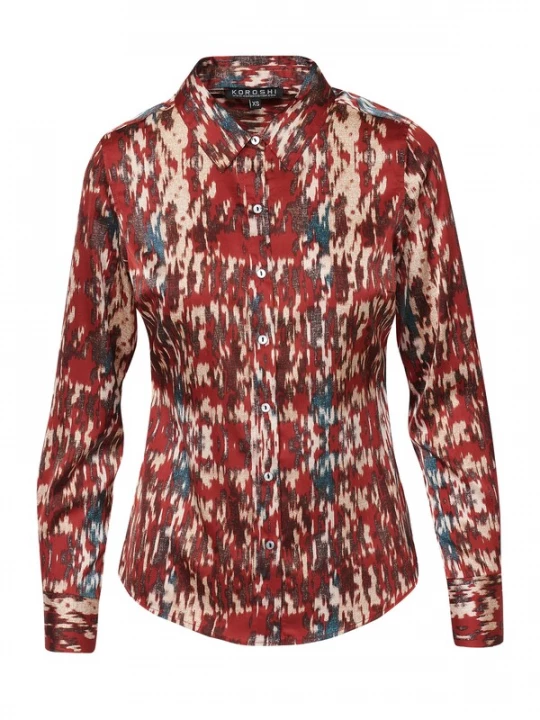 Foto van product KOROSHI Blouse blauw / brons / bloedrood