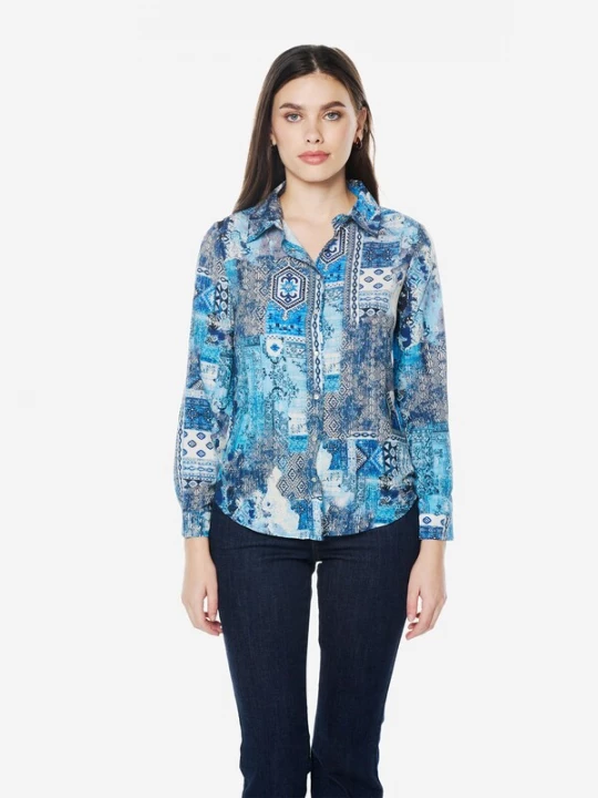 Foto van product KOROSHI Blouse blauw / lichtblauw / grijs / offwhite