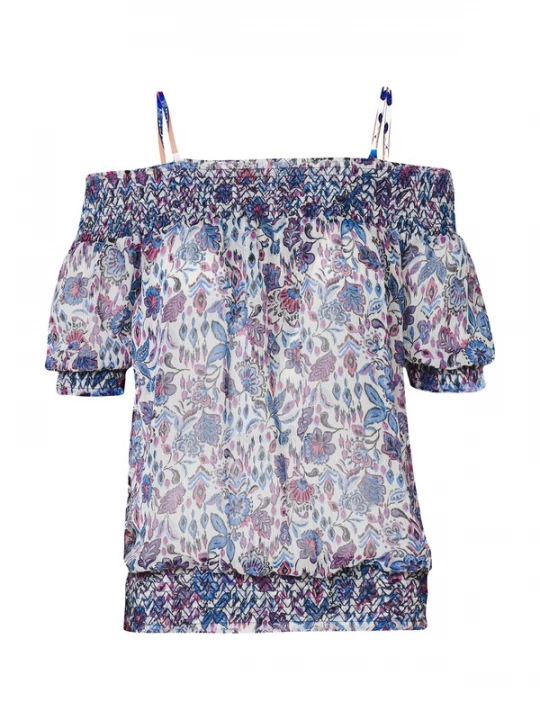 Foto van product KOROSHI Blouse blauw / lila / wit