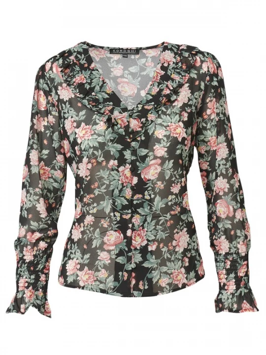 Foto van product KOROSHI Blouse groen / oranje / zwart / wit