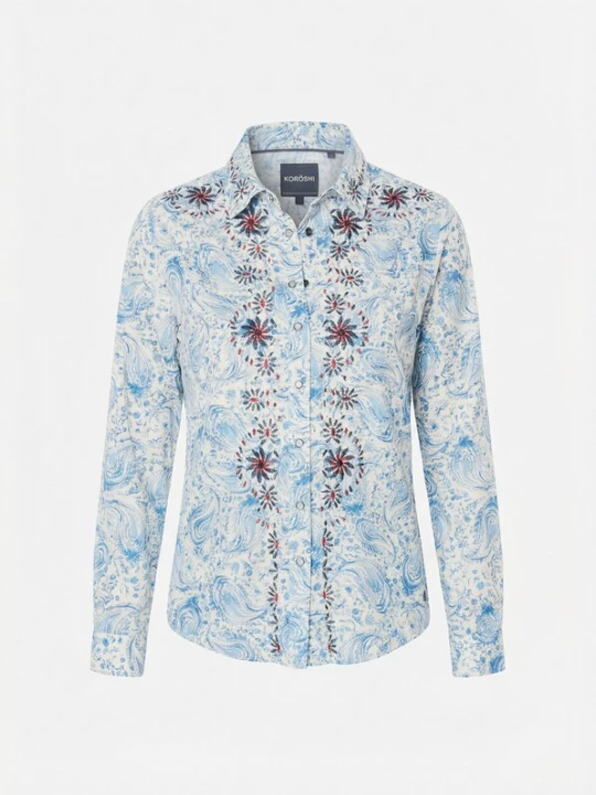 Foto van product KOROSHI Blouse lichtblauw / donkerbruin