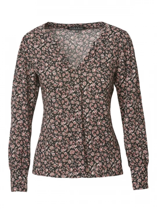 Foto van product KOROSHI Blouse lichtbruin / rood / zwart / wit