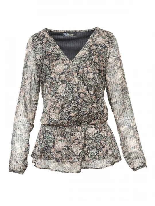 Foto van product KOROSHI Blouse navy / bruin / groen / wit