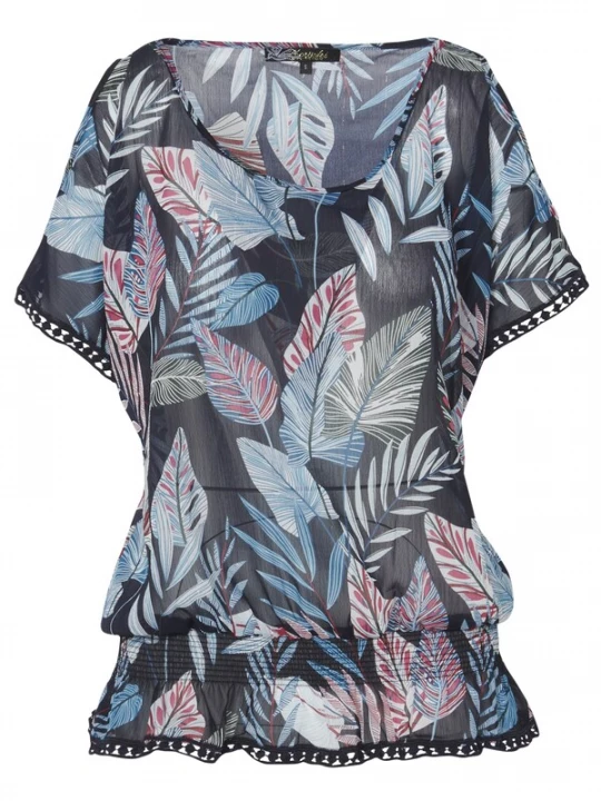 Foto van product KOROSHI Blouse navy / duifblauw / donkerroze