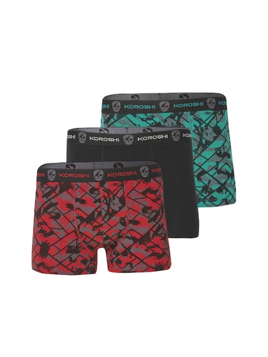 Foto van product KOROSHI Boxershorts donkergrijs / smaragd / rood / zwart