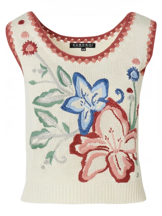 Foto van product KOROSHI Gebreide top blauw / groen / donkerrood / natuurwit