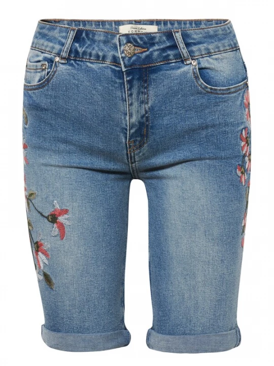 Foto van product KOROSHI Jeans blauw denim / donkergroen / fuchsia / wit