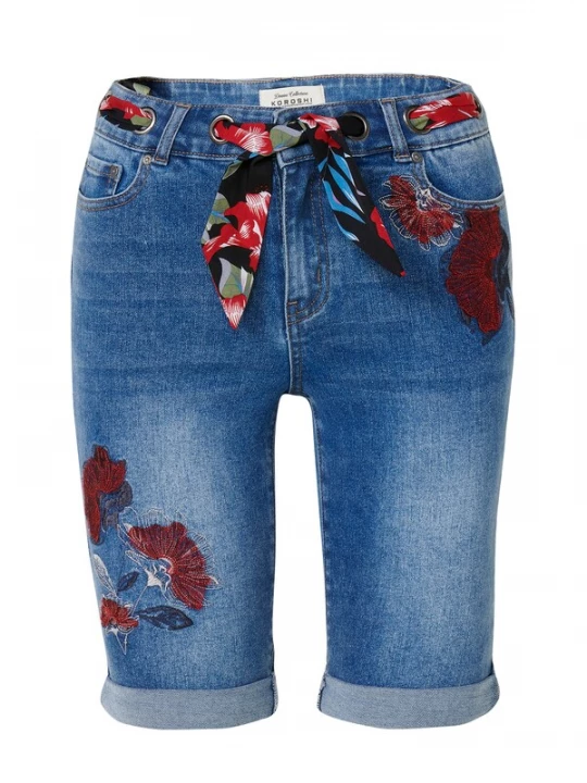 Foto van product KOROSHI Jeans blauw denim / robijnrood / zwart / wit
