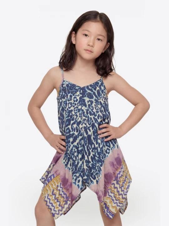 Foto van product KOROSHI Jurk crème / donkerblauw / violetblauw / oranje