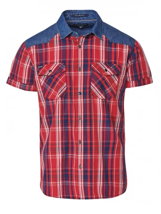 Foto van product KOROSHI Overhemd blauw denim / rood / wit