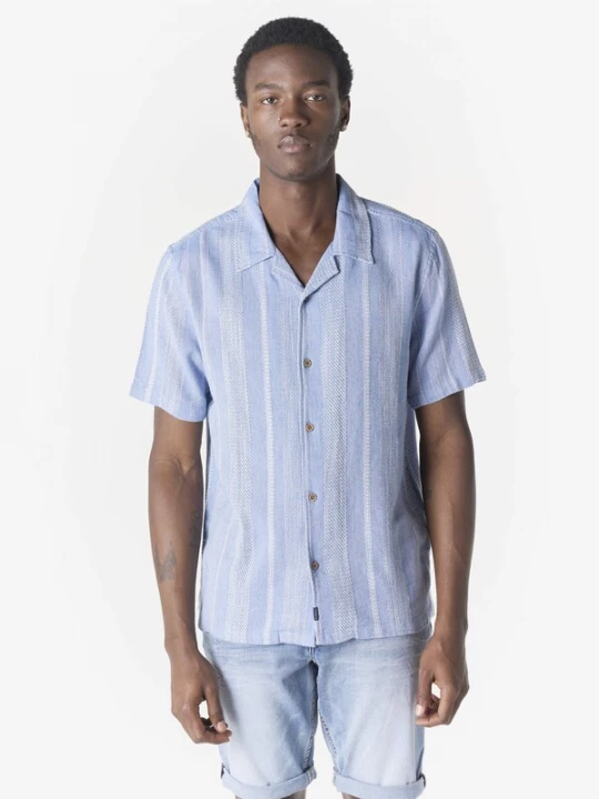 Foto van product KOROSHI Overhemd blauw gemêleerd / wit