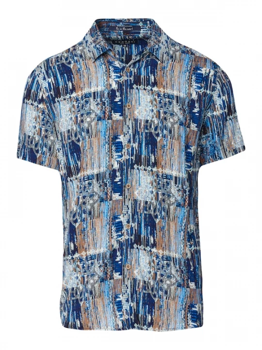 Foto van product KOROSHI Overhemd blauw / nachtblauw / bruin / wit