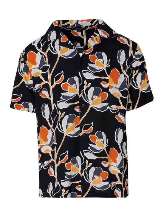 Foto van product KOROSHI Overhemd donkergrijs / oranje / zwart / wit