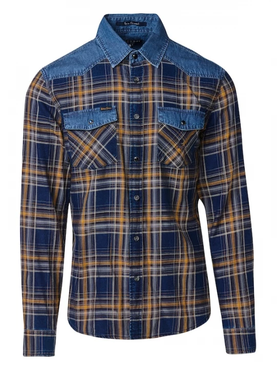 Foto van product KOROSHI Overhemd navy / geel