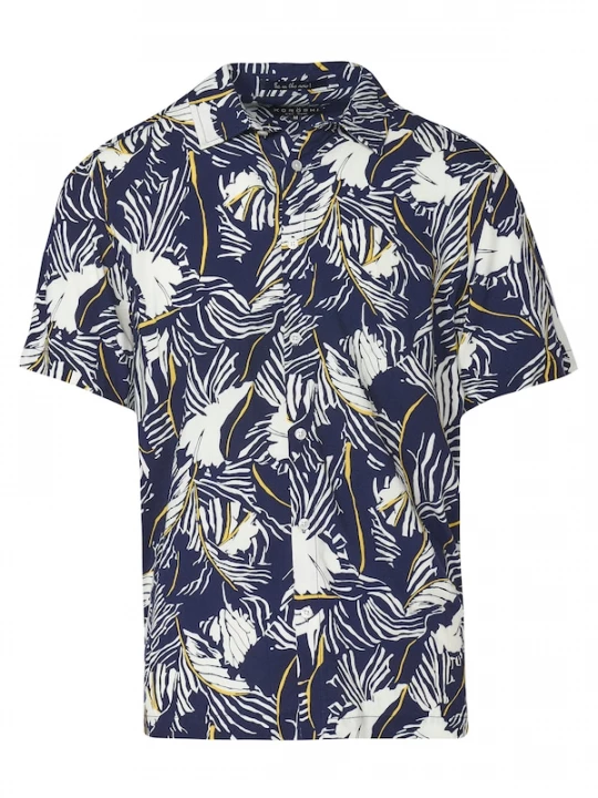 Foto van product KOROSHI Overhemd navy / geel / wit