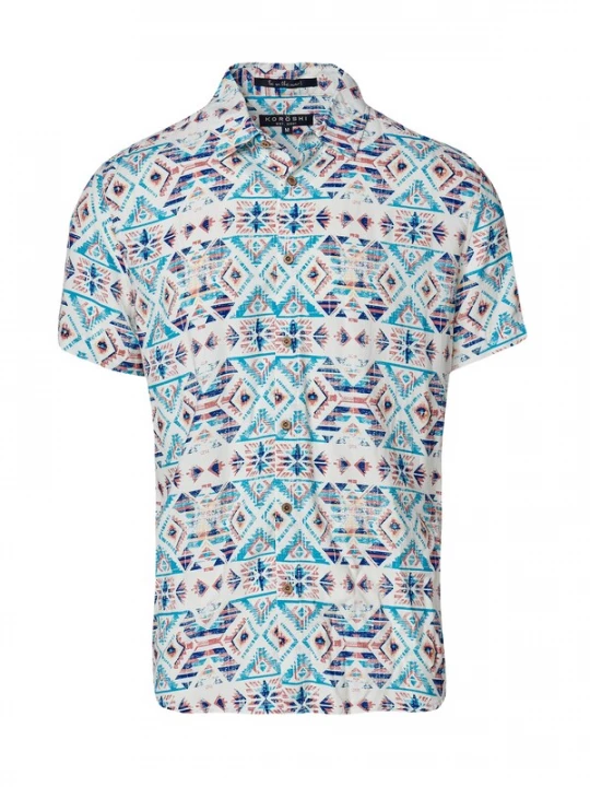 Foto van product KOROSHI Overhemd navy / lichtblauw / donkeroranje / wit
