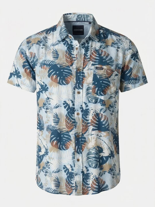 Foto van product KOROSHI Overhemd navy / lichtblauw / olijfgroen / roestrood