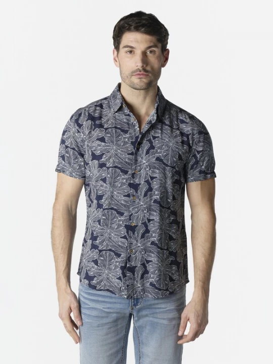 Foto van product KOROSHI Overhemd navy / offwhite