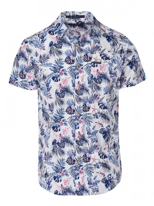 Foto van product KOROSHI Overhemd navy / smoky blue / rosé / wit