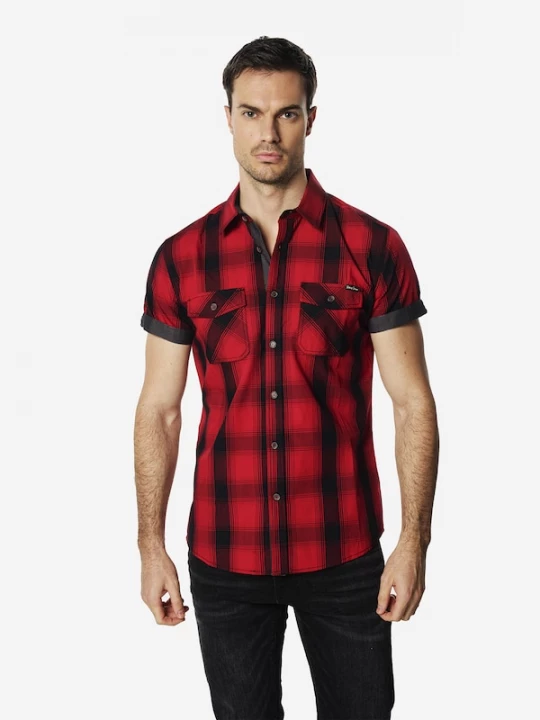 Foto van product KOROSHI Overhemd rood / donkerrood / zwart